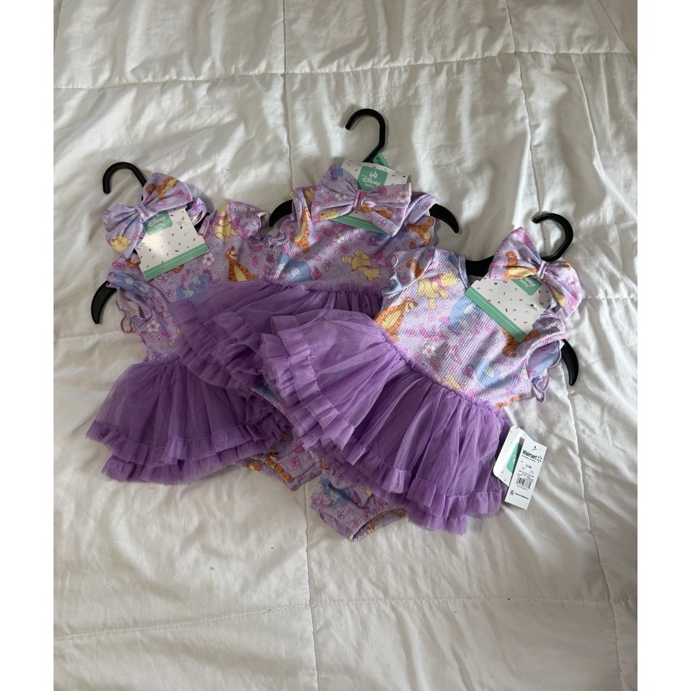 Disney Baby Winnie The Pooh Purple Tutu Bodysuit Dress 6-9 Months Triplet Match